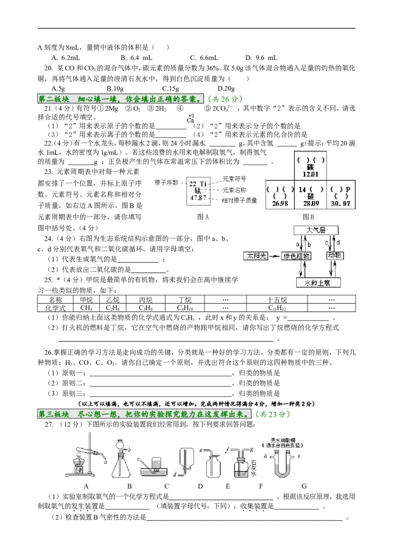 期末试卷（A）_初中化学_01.人教版初中化学_01.初中化学课件PPT--教案--试题_初中化学18年试卷_人教版九年级化学上册2018_九年化学（人教版上册）练习册人(全单元期中期末)