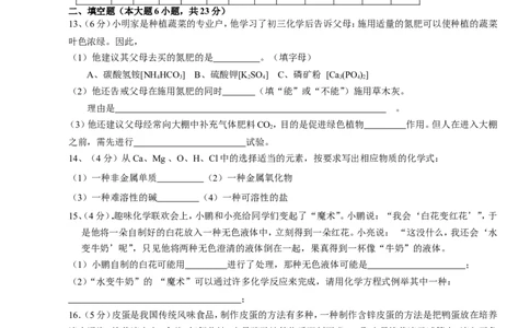 第11单元盐化学肥料检测题_初中化学_01.人教版初中化学_01.初中化学课件PPT--教案--试题_初中化学18年试卷_人教版九年级化学下册2018_2015初中化学九年级下册单元检测