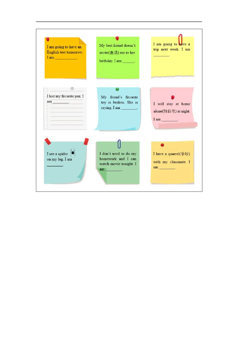 1028六年级英语(人教版)Unit+4+Feelings+(第一课时)-4练习题_26春四年级上下册人教版_四上英语合集人教版PEP英语四年级上册新教材（教学视频+课件+动画+音频+练习+教案）_17练习资料