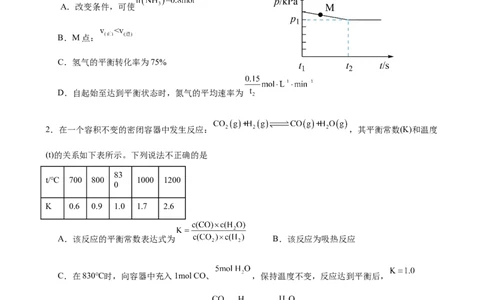 第二章化学反应速率与化学平衡章末检测题（能力提升卷）_高化_595801221724高中化学新人教版选择性必修一二三电子版教案PPT课件高中试卷_选择性必修1册（人教版）_单元测试
