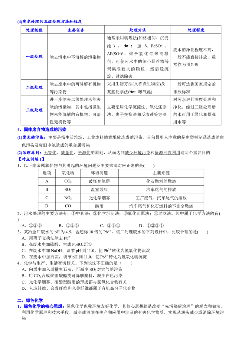 课时8.3环境保护与绿色化学-2020-2021学年高一化学必修第二册精品讲义（新教材人教版）_高化_2025春-人教版高中化学_02新版高中化学必修二_7.精品讲义