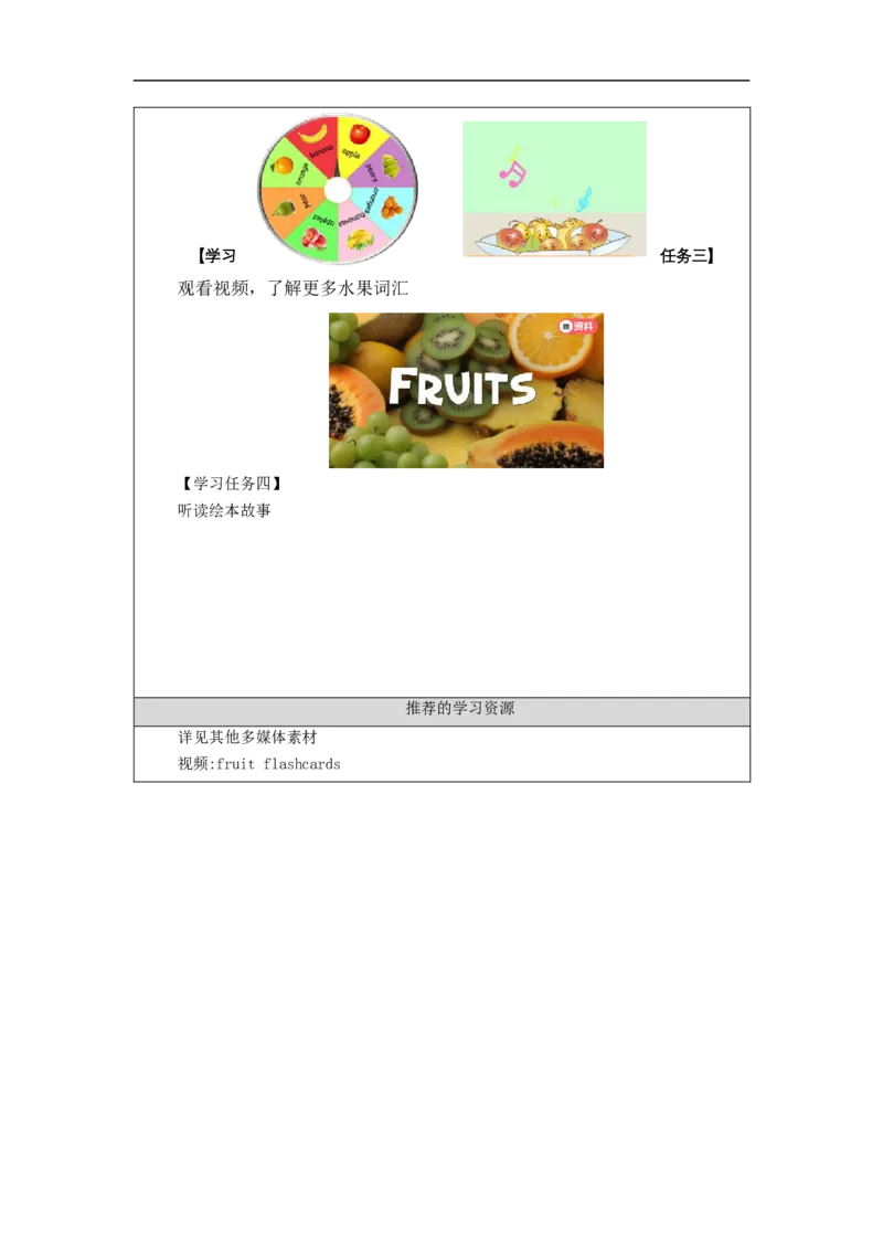 1130一年级英语（人教版）Unit+6+Fruit（第一课时）-3学习任务单_26春四年级上下册人教版_四上英语合集人教版PEP英语四年级上册新教材（教学视频+课件+动画+音频+练习+教案）