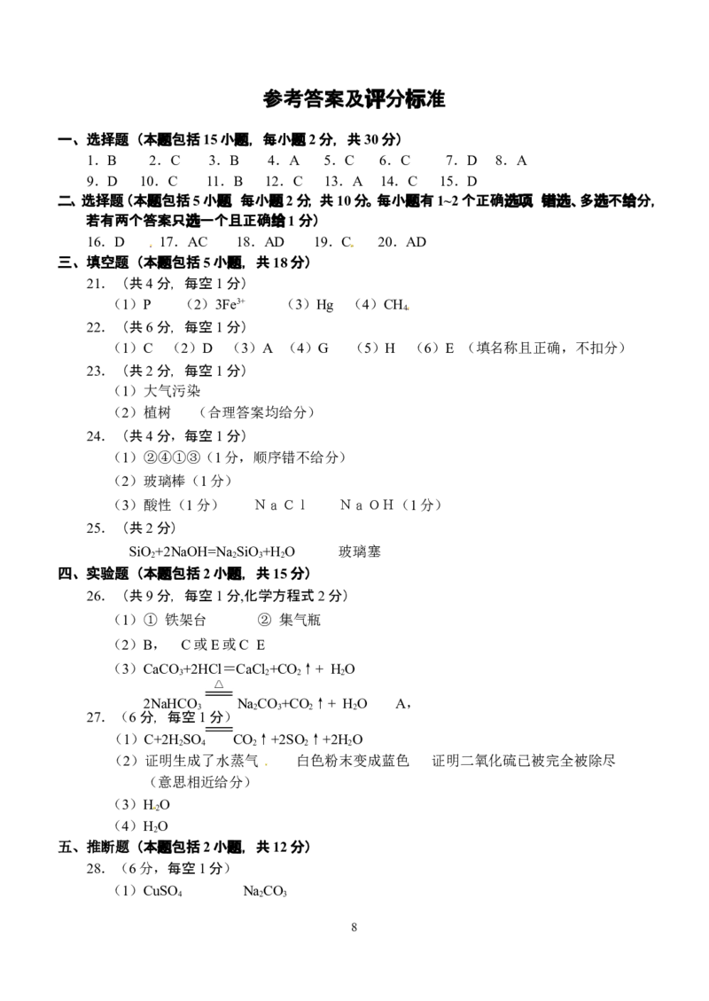 江苏省镇江市2012届九年级第二次中考模拟化学试题_初中化学_01.人教版初中化学_01.初中化学课件PPT--教案--试题_初中化学全套_化学试题