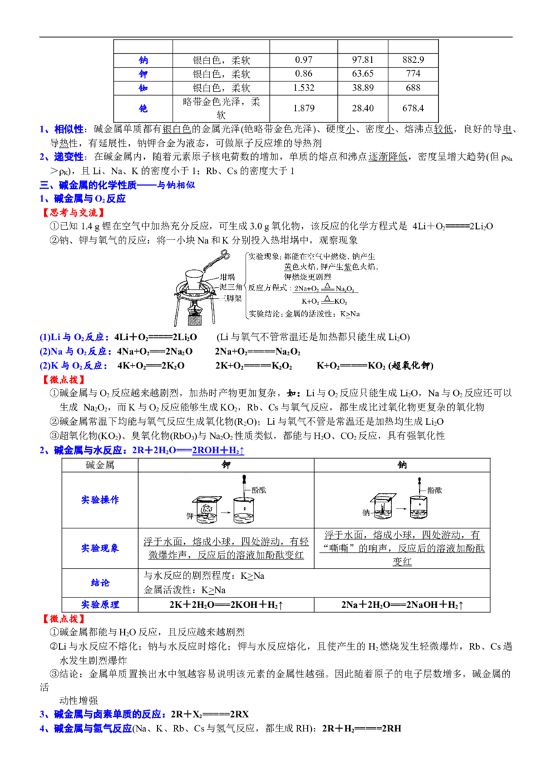 课时4.3碱金属元素的结构和性质-2020-2021学年高一化学必修第一册精品讲义（新教材人教版）_高化_2025春-人教版高中化学_01新版高中化学必修一_5.精品讲义