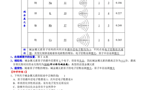 课时4.3碱金属元素的结构和性质-2020-2021学年高一化学必修第一册精品讲义（新教材人教版）_高化_2025春-人教版高中化学_01新版高中化学必修一_5.精品讲义