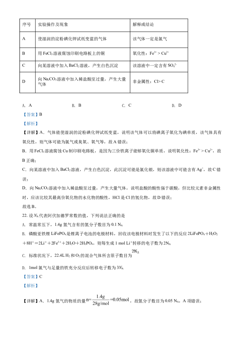 精品解析：广东省广州市协和中学2020-2021学年高一上学期期末考试化学试题（解析版）_高化_2025春-人教版高中化学_01新版高中化学必修一_4.习题试卷_期中期末真题卷