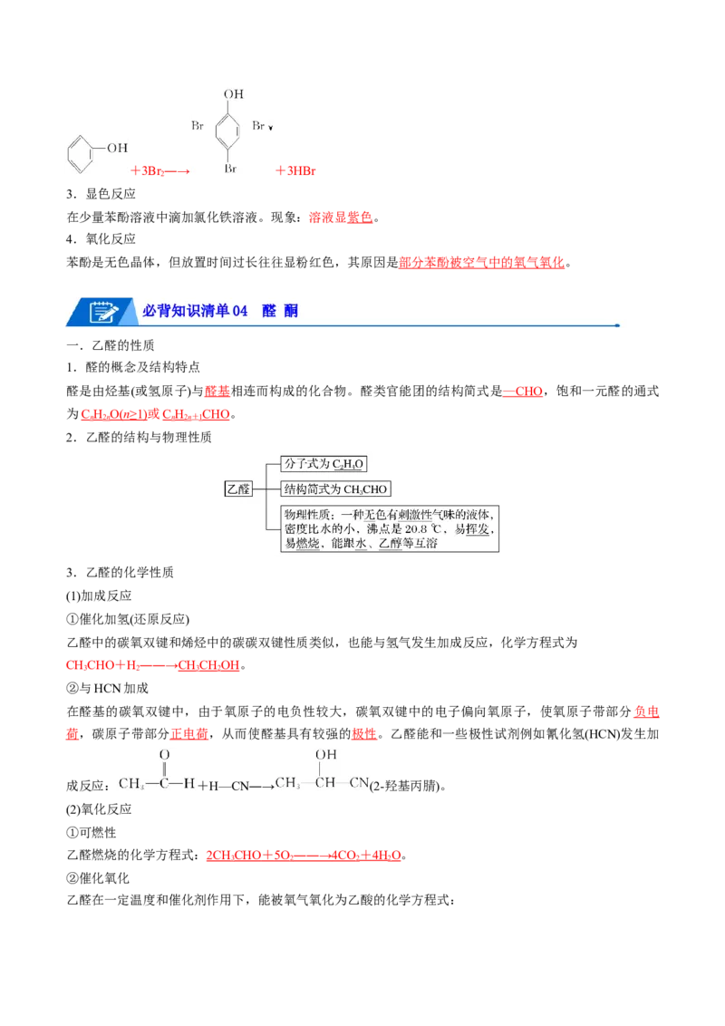 第三章烃的衍生物速记清单-（人教版2019选择性必修3）（教师版）_高化_595801221724高中化学新人教版选择性必修一二三电子版教案PPT课件高中试卷_选择性必修3册（人教版）_知识清单