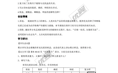 课题2化学肥料_初中化学_01.人教版初中化学_01.初中化学课件PPT--教案--试题_初中化学全套(课件--教案--配套)_18年初中化学9年级下_18春九化下(RJ)--3.精品学案_4.第十一单元盐化肥