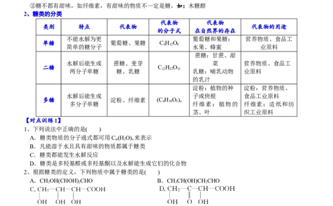 课时7.4.1糖类-2020-2021学年高一化学必修第二册精品讲义（新教材人教版）_高化_2025春-人教版高中化学_02新版高中化学必修二_7.精品讲义