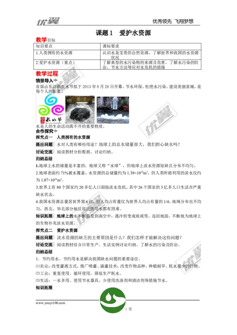 课题1爱护水资源_初中化学_01.人教版初中化学_01.初中化学课件PPT--教案--试题_初中化学全套(课件--教案--配套)_18年初中化学9年级上_18秋九化上(RJ)--2.精品教案