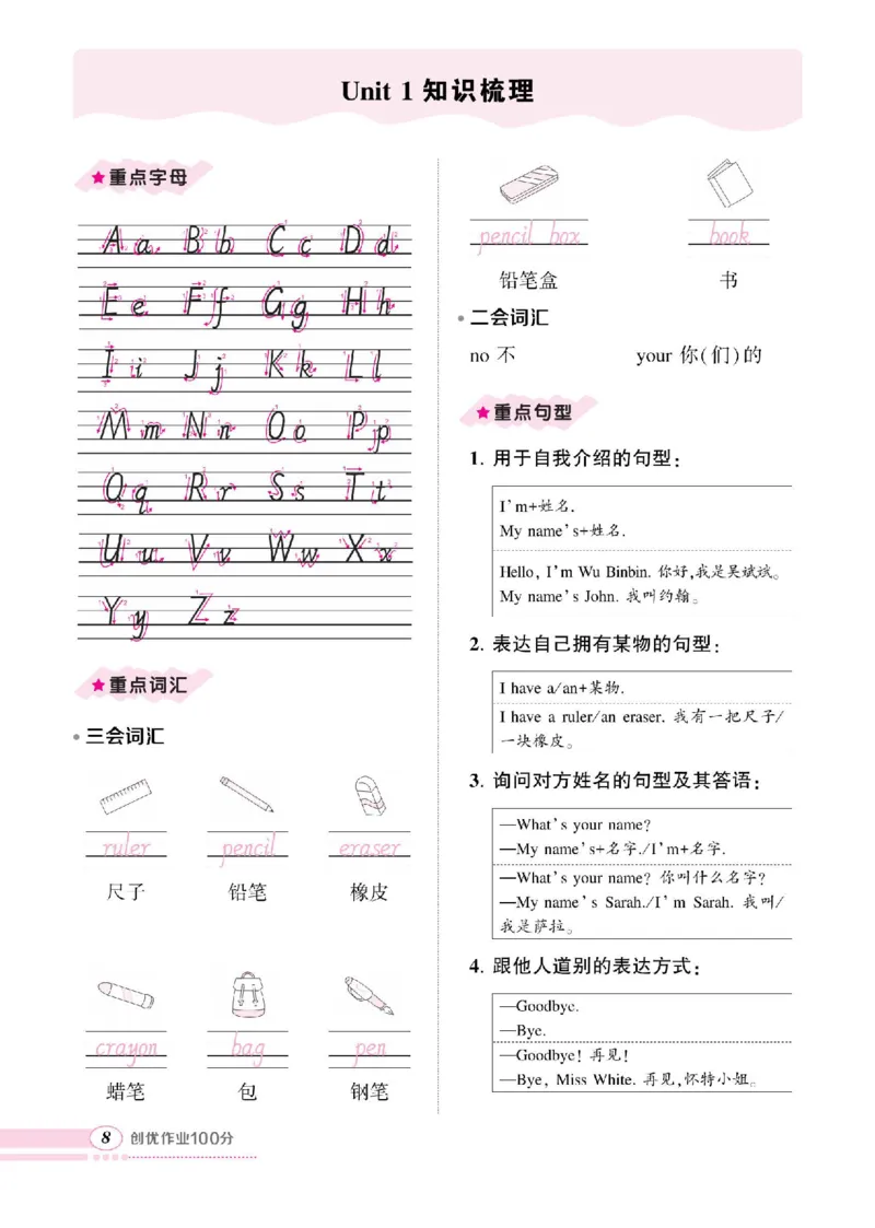 3年级上册（Unit1-6全套知识梳理）_26春四年级上下册人教版_四上英语合集人教版PEP英语四年级上册新教材（教学视频+课件+动画+音频+练习+教案）_17练习资料_《考点梳理手册》