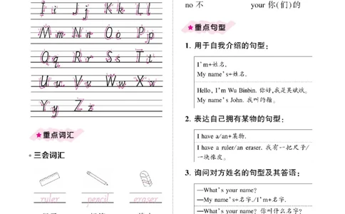 3年级上册（Unit1-6全套知识梳理）_26春四年级上下册人教版_四上英语合集人教版PEP英语四年级上册新教材（教学视频+课件+动画+音频+练习+教案）_17练习资料_《考点梳理手册》