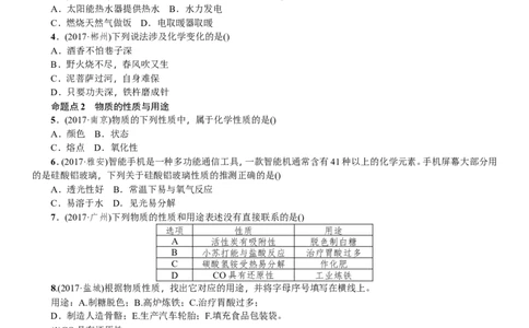 第11讲物质的变化和性质_初中化学_01.人教版初中化学_07.初中化学中考总复习_2018年中考化学一轮复习课件+测试