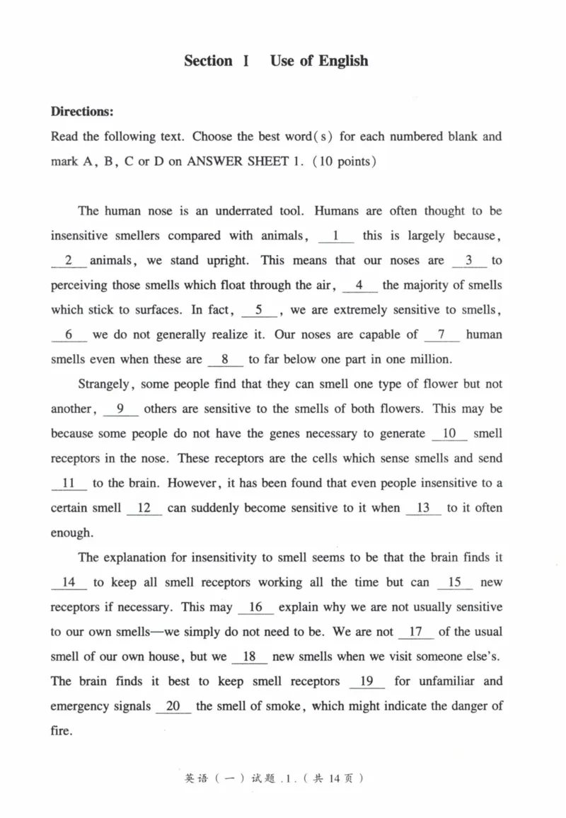 2005年真题及答案速查_41考研英语一二历年真题解析_英语一_真题册+答案速查
