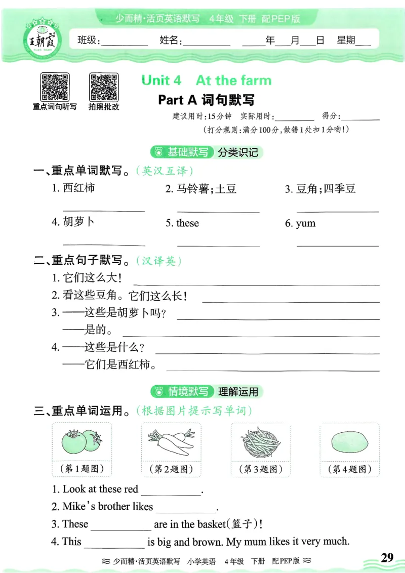 25春王朝霞活页默写人教英语4下_26春四年级上下册人教版_四上英语合集人教版PEP英语四年级上册新教材（教学视频+课件+动画+音频+练习+教案）_17练习资料_《王朝霞活页默写》25春