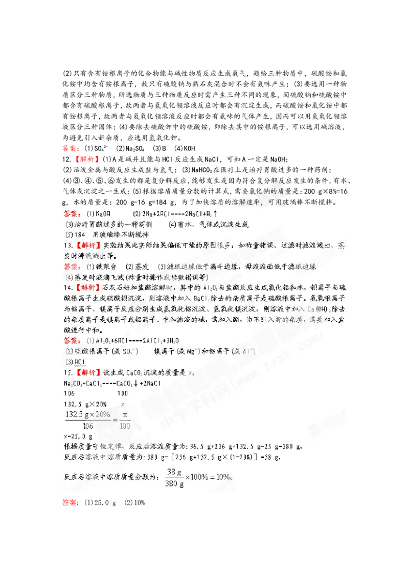 （人教版）九年级下册：第11单元盐、化肥检测&bull;知能升级_初中化学_01.人教版初中化学_01.初中化学课件PPT--教案--试题_初中化学18年试卷_人教版九年级化学下册2018