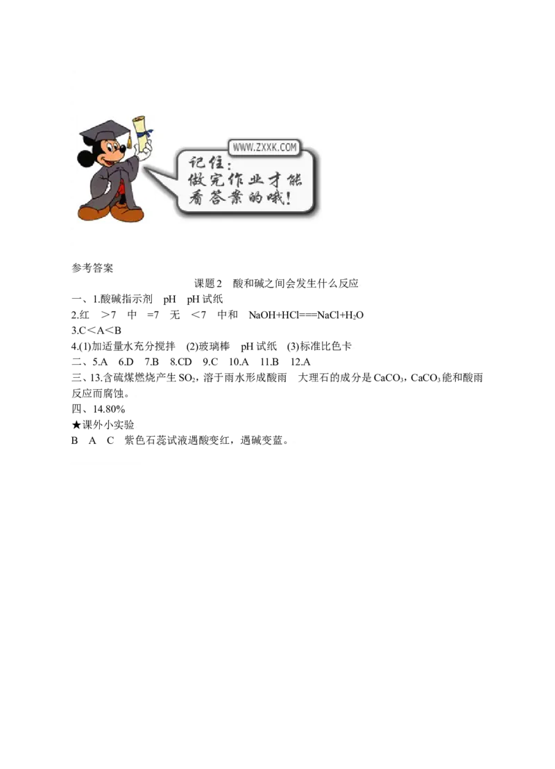 化学：人教新课标九年级下册第十单元课题2　酸和碱之间会发生什么反应（测试卷）_初中化学_01.人教版初中化学_01.初中化学课件PPT--教案--试题_初中化学18年试卷