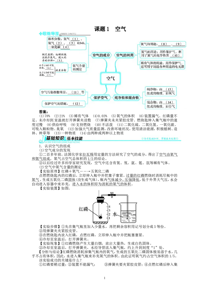新人教版九年级化学上册例题精讲：第2单元课题1空气_初中化学_01.人教版初中化学_01.初中化学课件PPT--教案--试题_初中化学全套_化学教案