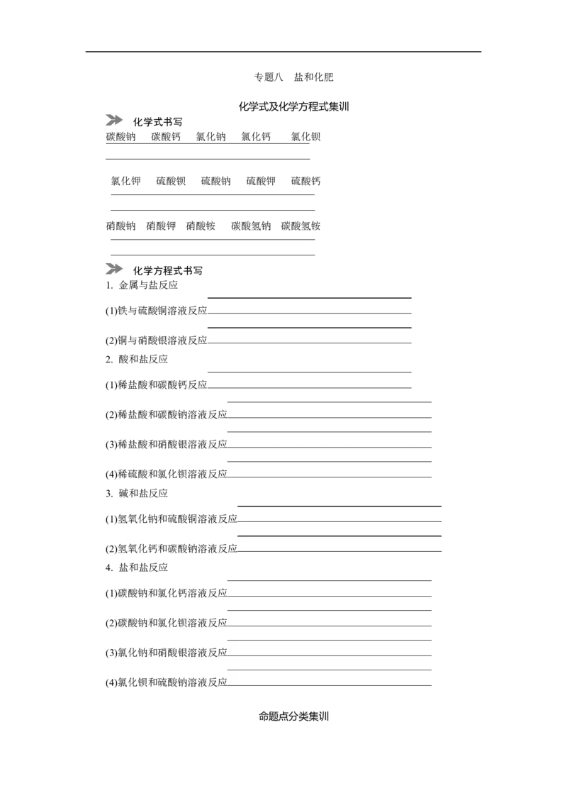 满分特训2018年中考化学专题复习分类集训专题八　盐和化肥_初中化学_01.人教版初中化学_07.初中化学中考总复习_满分特训2018年中考化学专题复习分类集训