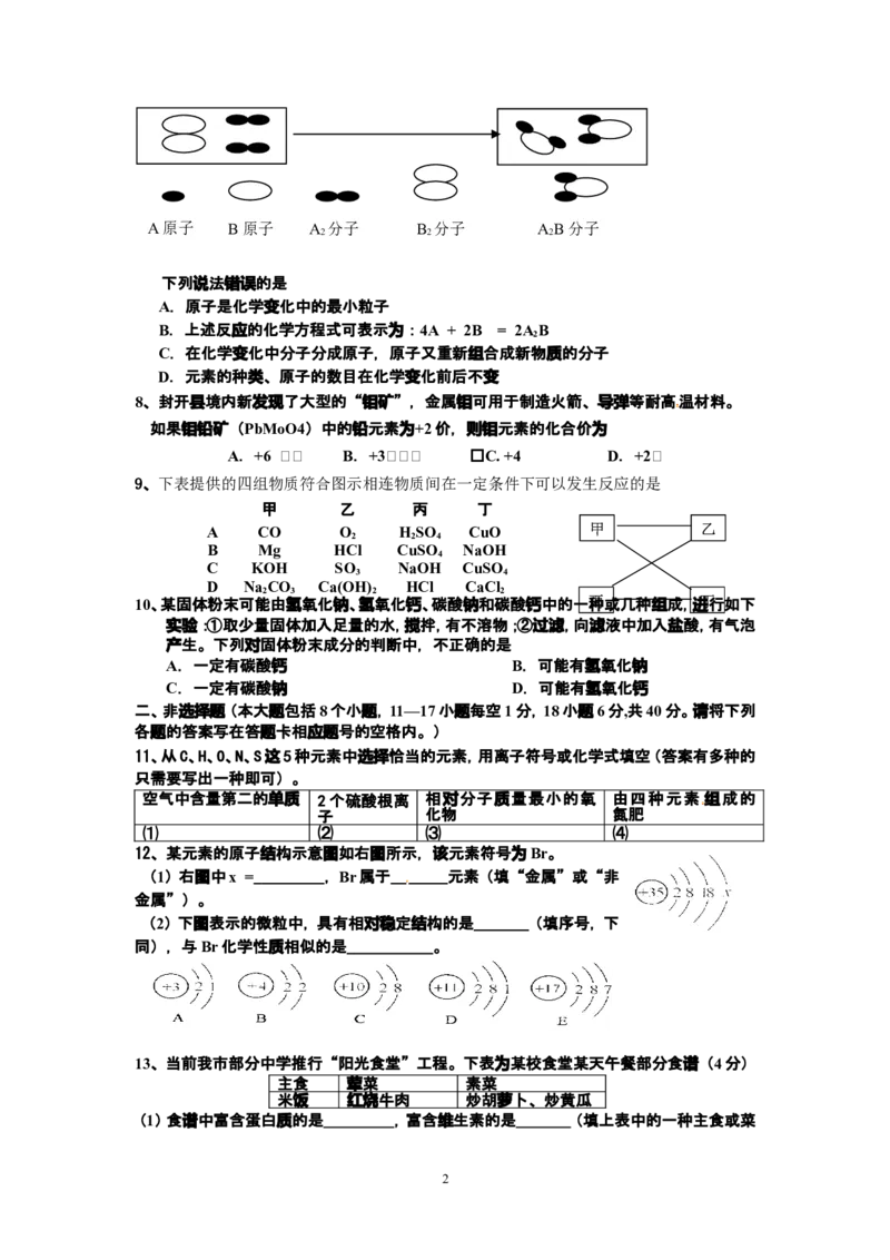 贵州省遵义市2013年初中毕业生学业(升学)统一考试化学模拟试题卷（5）_初中化学_01.人教版初中化学_01.初中化学课件PPT--教案--试题_初中化学全套_化学试题