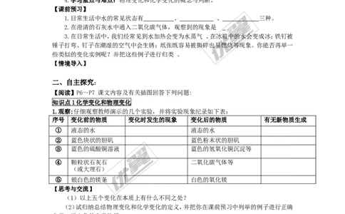 课题1物质的变化和性质_初中化学_01.人教版初中化学_01.初中化学课件PPT--教案--试题_初中化学全套(课件--教案--配套)_18年初中化学9年级上_18秋九化上(RJ)--3.精品学案