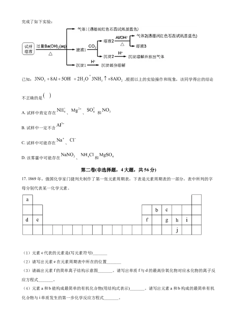 精品解析：广东省广州市仲元中学2020-2021学年高一下学期期中考试化学试题（原卷版）_高化_2025春-人教版高中化学_02新版高中化学必修二_5.试卷习题_期中期末真题