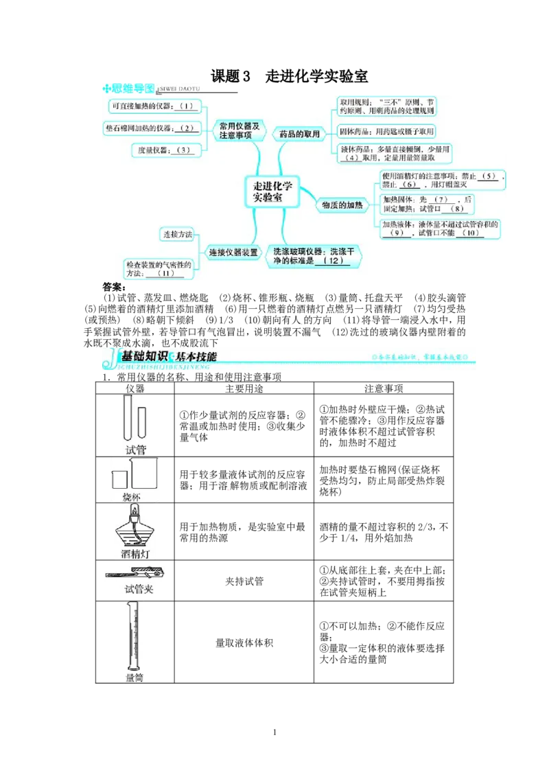 新人教版九年级化学上册例题精讲：第1单元课题3走进化学实验室_初中化学_01.人教版初中化学_01.初中化学课件PPT--教案--试题_初中化学全套_化学教案