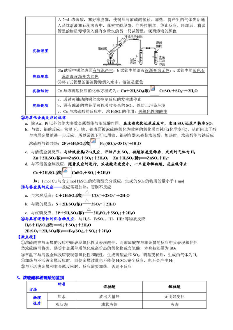 课时5.1.4硫酸和不同价态含硫物质的转化-2020-2021学年高一化学必修第二册精品讲义（新教材人教版）_高化_2025春-人教版高中化学_02新版高中化学必修二_7.精品讲义