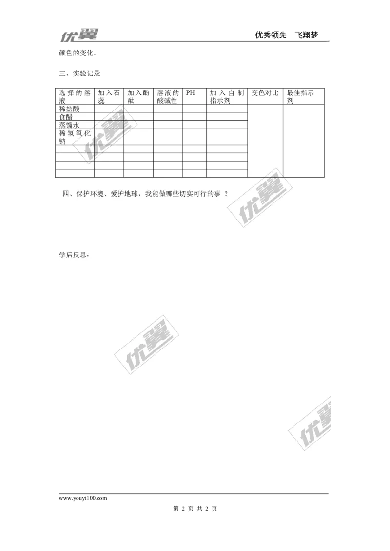 实验活动7溶液酸碱性的检验_初中化学_01.人教版初中化学_01.初中化学课件PPT--教案--试题_初中化学全套(课件--教案--配套)_18年初中化学9年级下_18春九化下(RJ)--3.精品学案