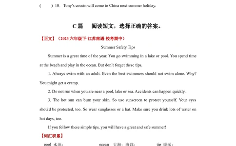 Unit7Summerholidayplans单元主题阅读&ldquo;假期计划&rdquo;-（译林版三起）_单元主题阅读专项训练_2024版