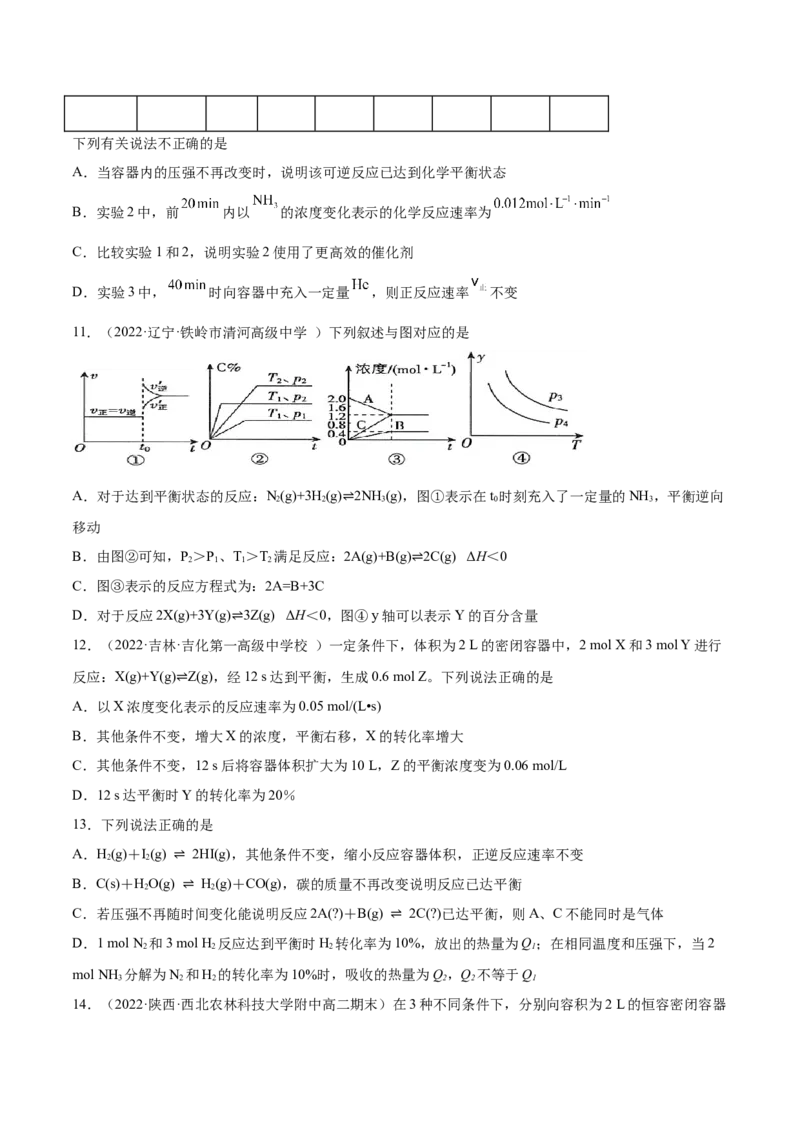 第二章章末测试（提升）-（人教版2019选择性必修1）（原卷版）_高化_595801221724高中化学新人教版选择性必修一二三电子版教案PPT课件高中试卷_选择性必修1册（人教版）_专项练习
