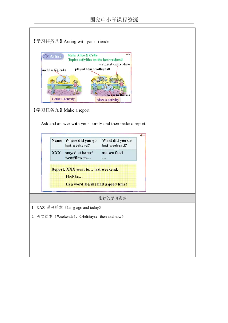 20Unit7IhadagoodtimePartA_国家课_学习任务单_26春四年级上下册人教版_四上英语合集人教版PEP英语四年级上册新教材（教学视频+课件+动画+音频+练习+教案）_17练习资料_《小学英语》