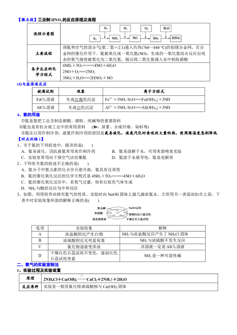 课时5.2.2氨和铵盐-2020-2021学年高一化学必修第二册精品讲义（新教材人教版）_高化_2025春-人教版高中化学_02新版高中化学必修二_7.精品讲义
