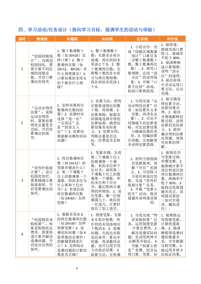 第3单元两位数乘两位数（大单元整体教学设计）数学苏教版三年级数学下册（新教材）_A151三年级下册数学（苏教版）_2026春新版_第二套_04大单元教学设计