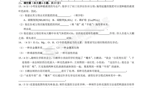 （人教版）九年级下册：第11单元盐化学肥料检测题_初中化学_01.人教版初中化学_01.初中化学课件PPT--教案--试题_初中化学18年试卷_人教版九年级化学下册2018
