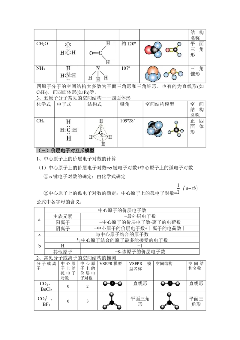 第二章《分子结构与性质》（知识清单）-（人教版2019选修第二册）_高化_595801221724高中化学新人教版选择性必修一二三电子版教案PPT课件高中试卷_选择性必修2册（人教版）_知识清单