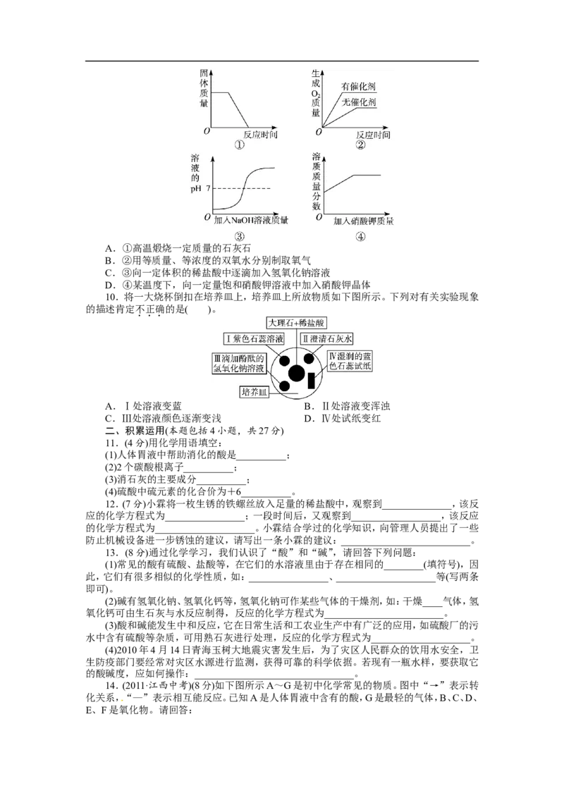 教版九年级化学下册单元检测：第十单元　酸和碱（含答案）_初中化学_01.人教版初中化学_01.初中化学课件PPT--教案--试题_初中化学18年试卷_人教版九年级化学下册2018
