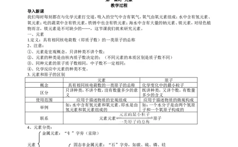 课题3元素_初中化学_01.人教版初中化学_01.初中化学课件PPT--教案--试题_初中化学全套_化学教案_化学：人教版九年级上册新版教案（23份）_第3单元