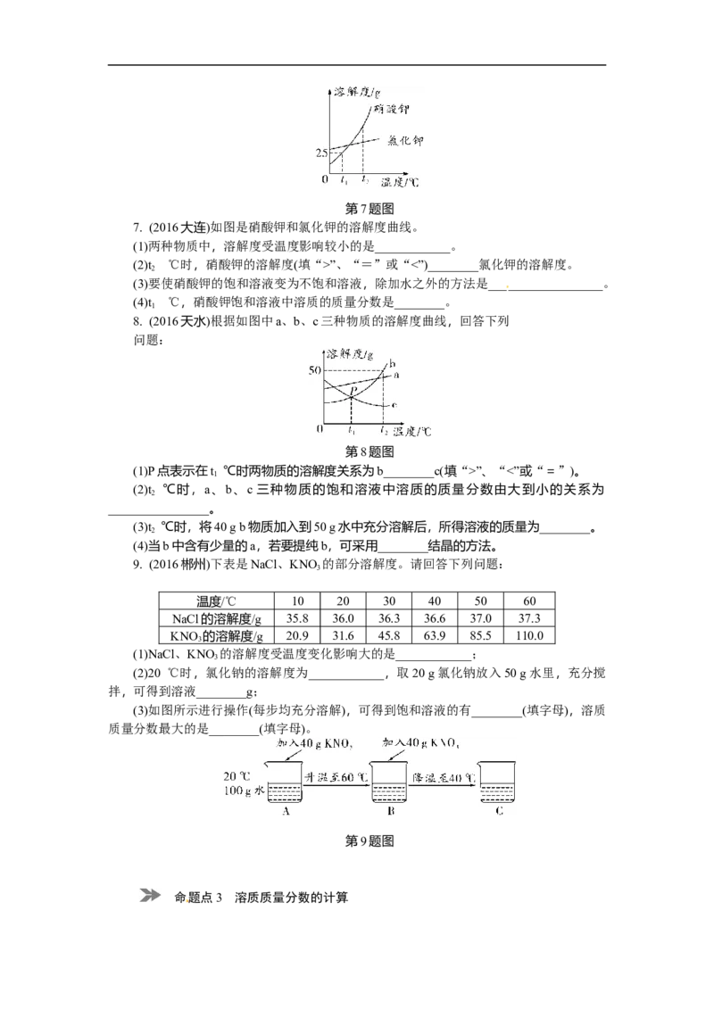 满分特训2018年中考化学专题复习分类集训专题四　溶液及溶解度曲线_初中化学_01.人教版初中化学_07.初中化学中考总复习_满分特训2018年中考化学专题复习分类集训