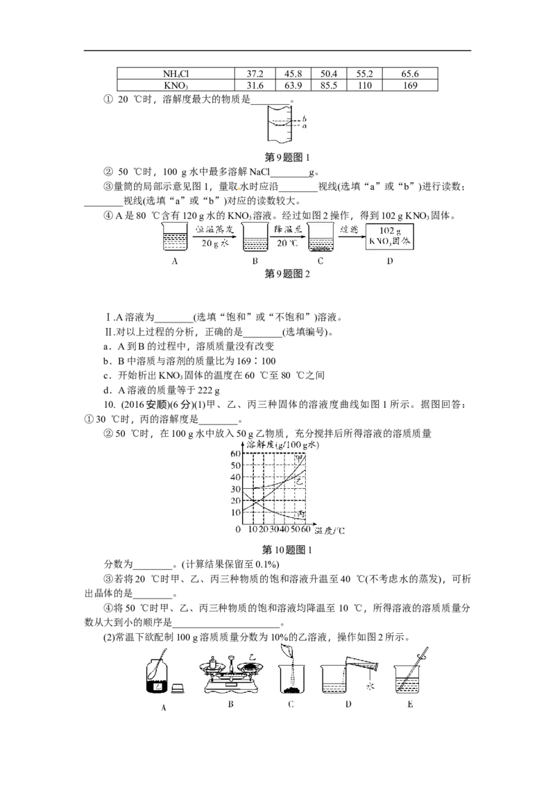 满分特训2018年中考化学专题复习分类集训专题四　溶液及溶解度曲线_初中化学_01.人教版初中化学_07.初中化学中考总复习_满分特训2018年中考化学专题复习分类集训