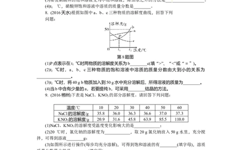 满分特训2018年中考化学专题复习分类集训专题四　溶液及溶解度曲线_初中化学_01.人教版初中化学_07.初中化学中考总复习_满分特训2018年中考化学专题复习分类集训