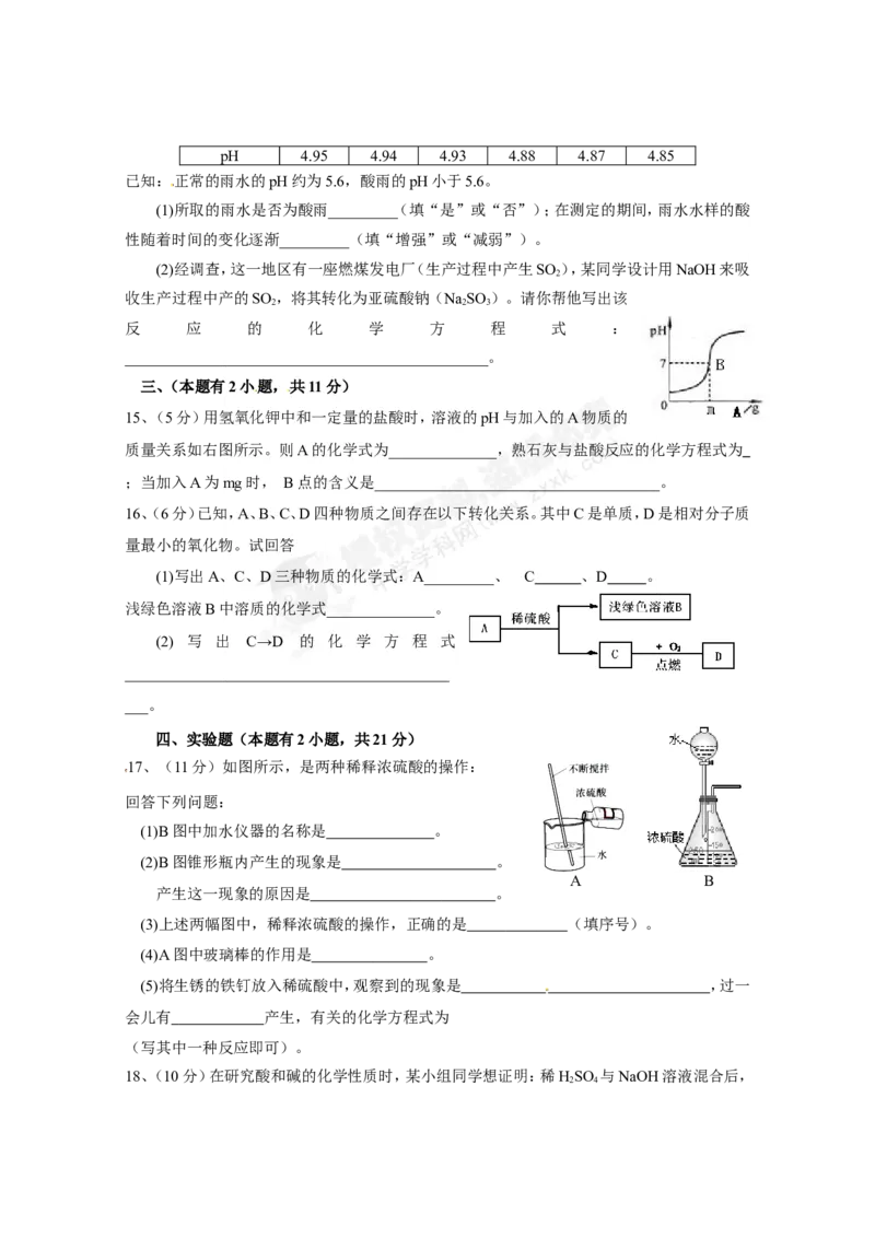 （人教版）九年级下册：第10单元常见的酸和碱单元测试_初中化学_01.人教版初中化学_01.初中化学课件PPT--教案--试题_初中化学18年试卷_人教版九年级化学下册2018
