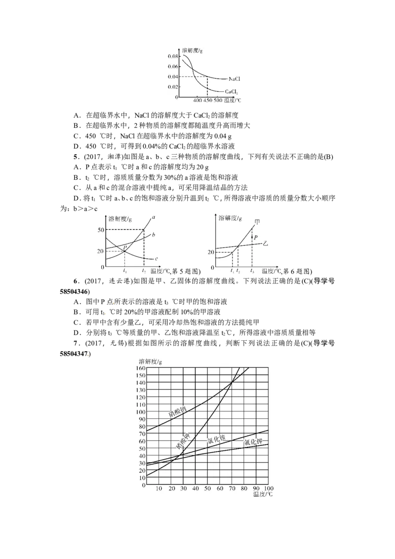 小专题三溶解度曲线及其应用_初中化学_01.人教版初中化学_07.初中化学中考总复习_2018年（聚焦新中考）人教版_2018年（聚焦新中考）人教版第2篇考点跟踪专题突破练习全套