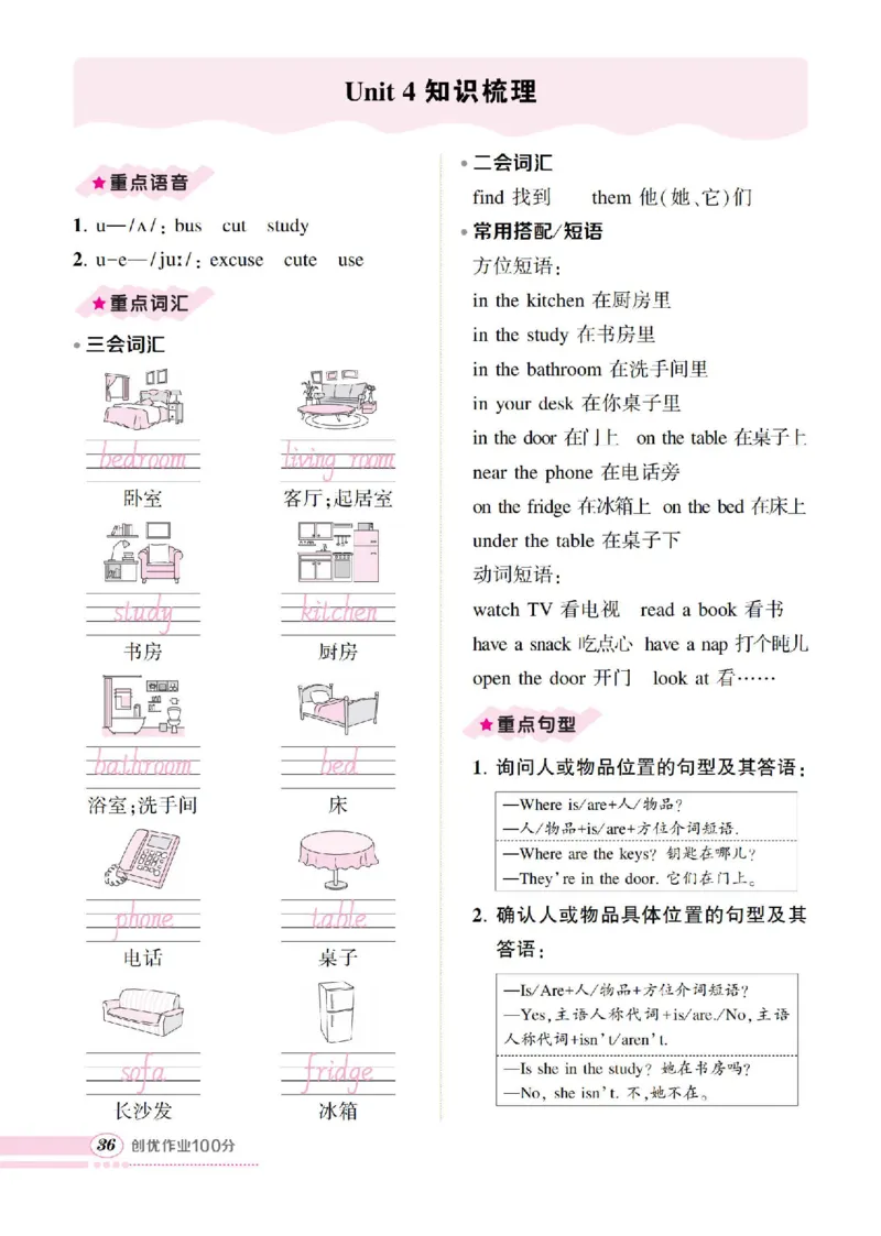 4年级上册（Unit1-6全套知识梳理）_26春四年级上下册人教版_四上英语合集人教版PEP英语四年级上册新教材（教学视频+课件+动画+音频+练习+教案）_17练习资料_《考点梳理手册》