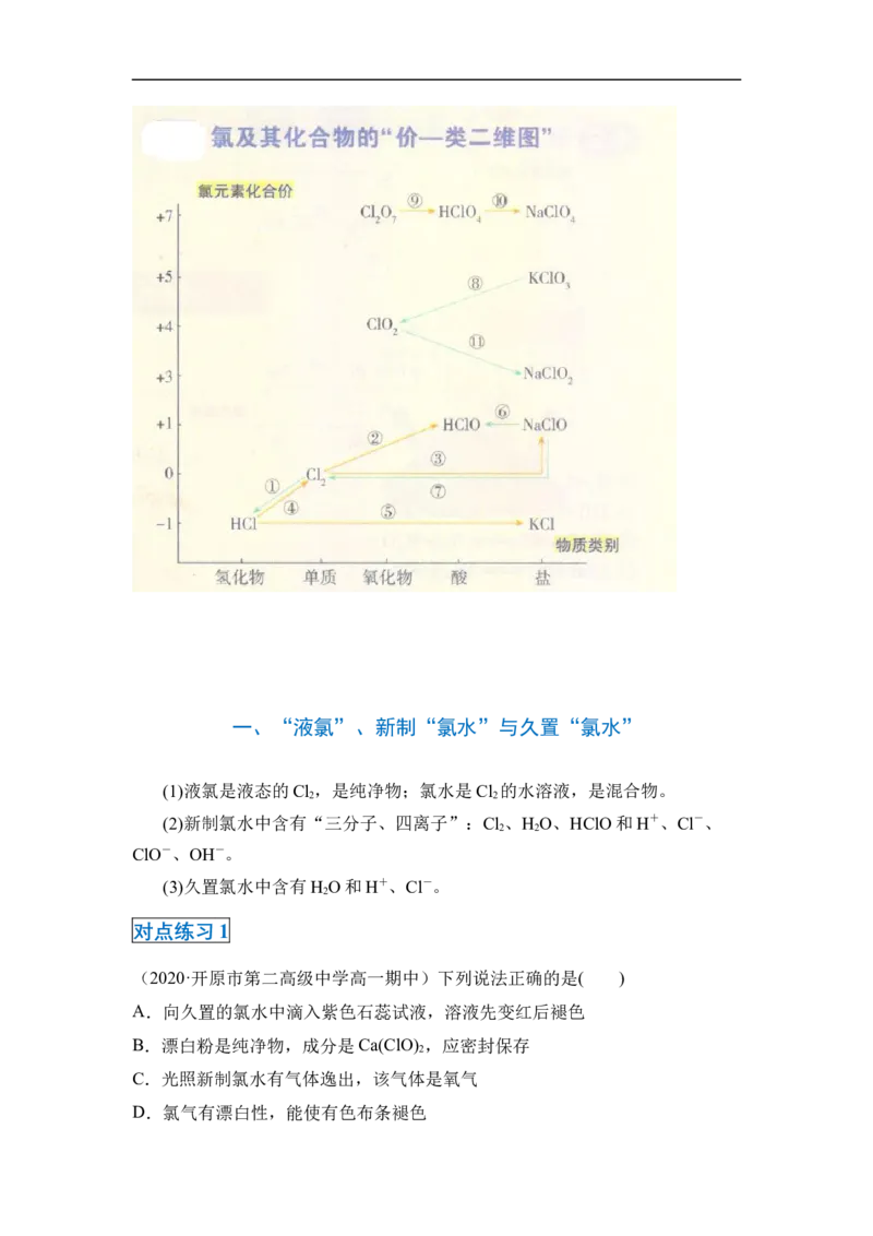 第二章第二节氯及其化合物-2020-2021学年高一化学期末复习节节高（人教版2019必修第一册）（解析版）_高化_2025春-人教版高中化学_01新版高中化学必修一_6.期末复习_期末复习讲义