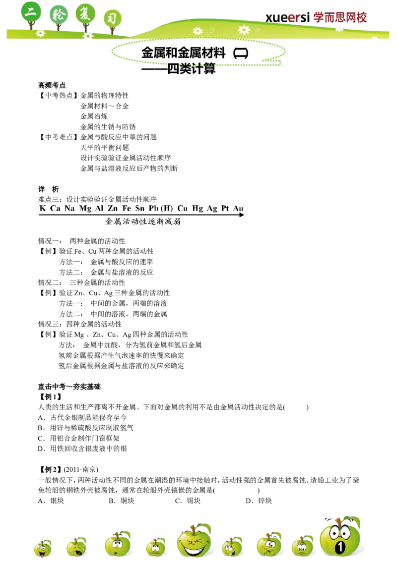 第6讲_初中化学_01.人教版初中化学_03.初中化学专项视频_[7975]2013年初三化学中考总复习15讲_第6讲金属和金属材料（二）