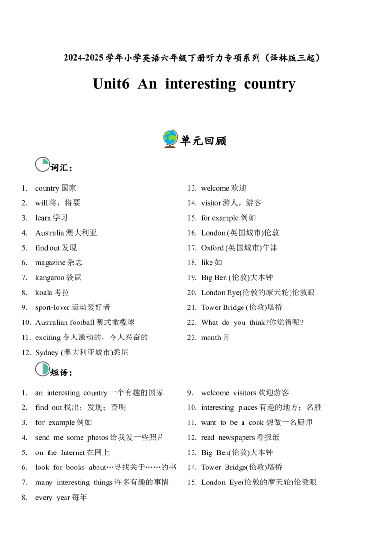 Unit6Aninterestingcountry单元听力专项_听力专项练习-T4_2025版_Unit6Aninterestingcountry单元听力专项-（译林版三起）