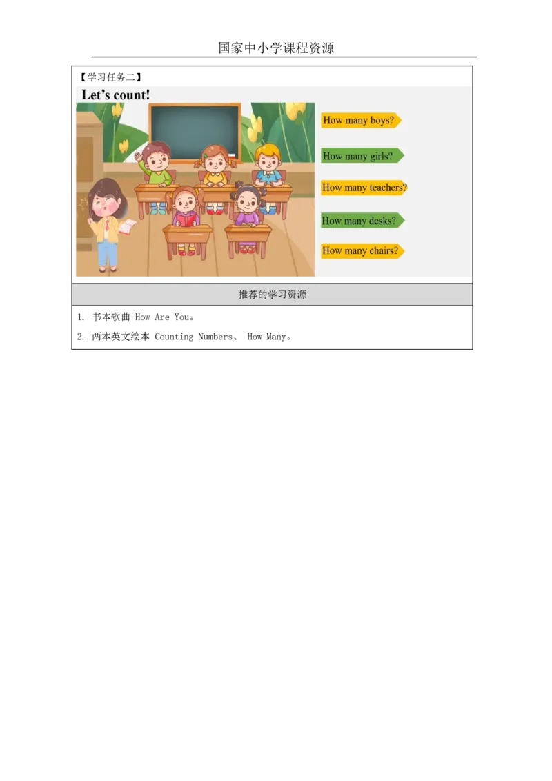 2lesson4Numbers1-5_学习任务单_26春四年级上下册人教版_四上英语合集人教版PEP英语四年级上册新教材（教学视频+课件+动画+音频+练习+教案）_17练习资料_《小学英语》