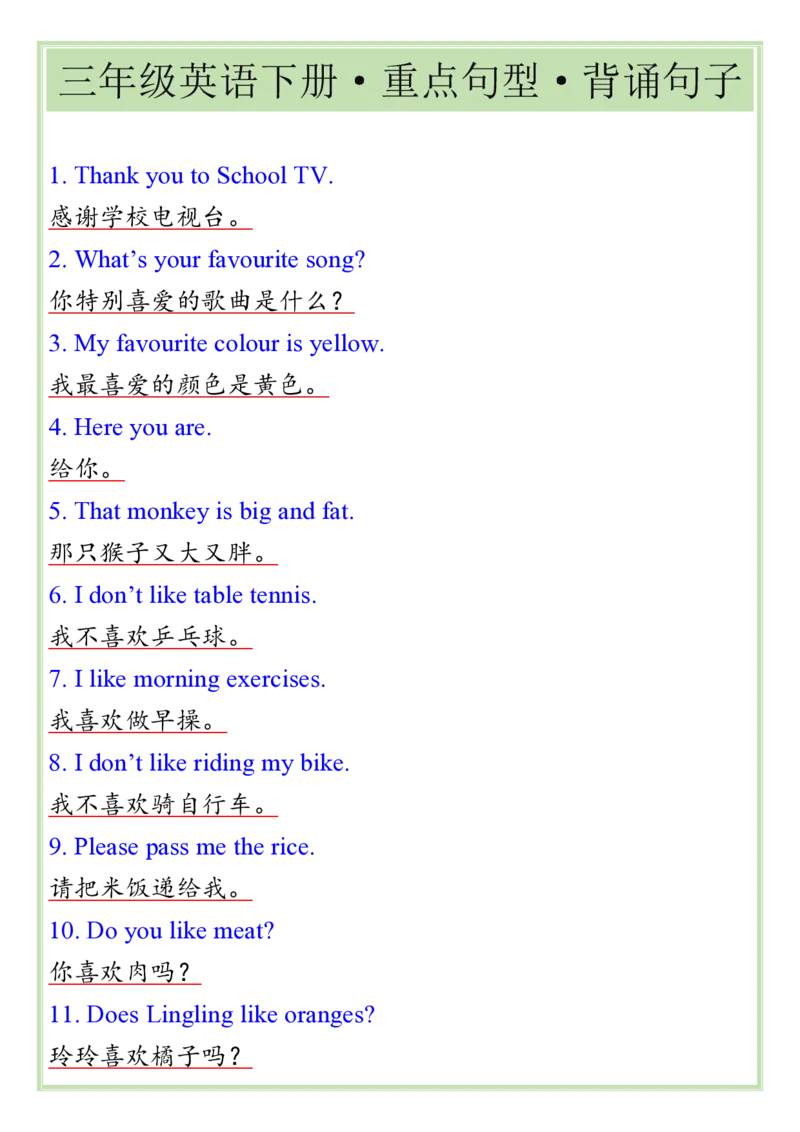 2025春新版三年级英语下册&middot;重点句型&middot;背诵句子_26春四年级上下册人教版_四上英语合集人教版PEP英语四年级上册新教材（教学视频+课件+动画+音频+练习+教案）_20知识点总结