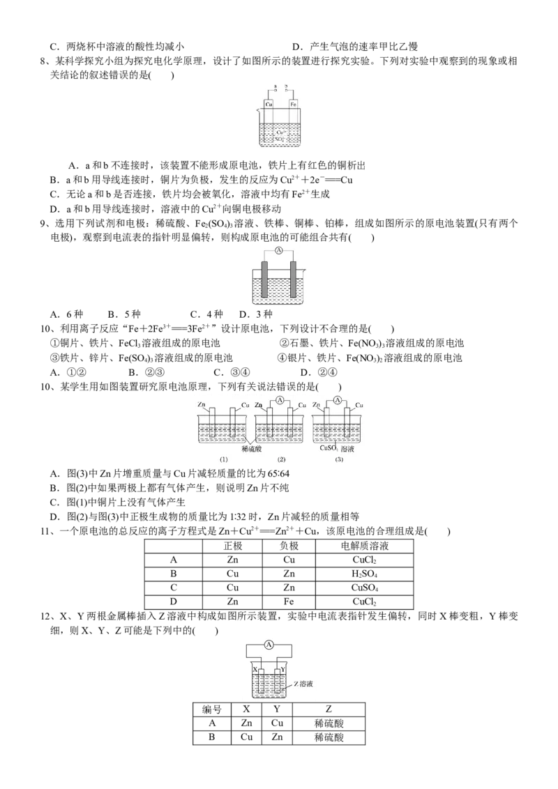 课时6.2.1化学反应与电能-2020-2021学年高一化学必修第二册精品讲义（新教材人教版）_高化_2025春-人教版高中化学_02新版高中化学必修二_7.精品讲义